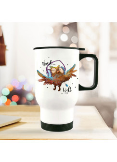 Thermobecher Thermotasse Thermosflasche Becher Tasse Eule mit Kopfhörer und Spruch Musik an Welt aus thermo cup owl with headphones and quote saying music on world off tb078.jpg