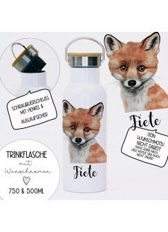 Trinkflasche Isolierflasche Trinkbecher Fuchs & Namen personalisiert nachhaltig mit Bambusdeckel tbd13