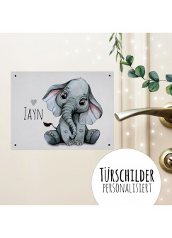 Türschild Metallschild Aluschild Blechschild mit Namen Schild Schilder Namensschild Kinderzimmer Elefant Fuchs Schneefuchs Wunschname Bundle73 tch12 tch13 tch14