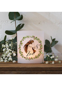 Teelichthüllen 2er 4er Set für Teelichter Lichthülle Hülle Blumenkranz Pferd + Wunschname Alter te141