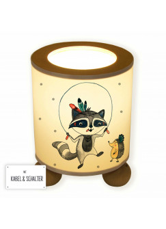 Tischlampe Boho Waschbär Indianer mit Igel und Punkte tl058
