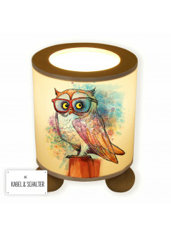 Tischlampe Eule auf Stamm mit Brille Aquarell tl065