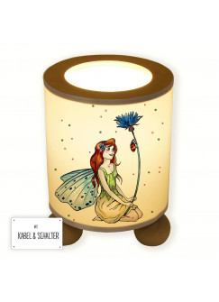 Tischlampe Elfenwiese Lampe mit Fee Elfe Kornblume Marienkäfer und Punkte rosa & maigrün tl078