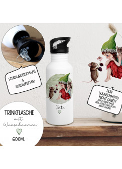 Trinkflasche Edelstahl Trinkbecher Elfe Fee & Namen personalisiert Silikonmundstück und Strohhalm Bundle87 trk1 trk2 trk3 trk4