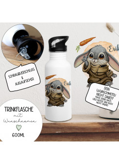 Trinkflasche Edelstahl Trinkbecher Hase Hasen Häschen Macht der Möhre Möhren Schwert & Wunschnamen personalisiert Silikonmundstück und Strohhalm Bundle90 trk13 trk14