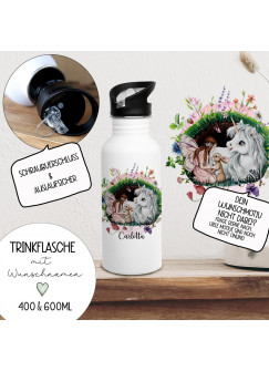 Trinkflasche Edelstahl Trinkbecher Wald Elfe Fee Feen Einhorn & Wunschnamen personalisiert Silikonmundstück und Strohhalm Bundle92 trk18 trk19