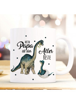 Tasse Becher Dino Dinopapa Papa mit Junges & Spruch Mein Papa ist der Allerbeste Kaffeebecher Geschenk Spruchbecher ts1021