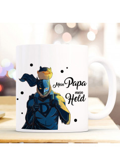 Tasse Becher Vatertag mit Superhelden & Spruch Mein Papa Mein Held Kaffeebecher Geschenk Spruchbecher ts1023