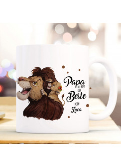 Tasse Becher Löwe Löwenpapa Papa mit Junges & Spruch Papa du bist der Beste Dein Name Wunschname Kaffeebecher Geschenk Spruchbecher ts1024