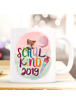 Becher Tasse zum Schulstart Geschenk Fuchs Fuchsmädchen Schultüte Spruch Schulkind & Jahr der Einschulung bunte Schrift ts1055