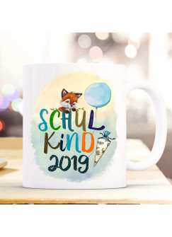 Tasse Becher zum Schulstart Geschenk Schulanfang Fuchs Fuchsjunge Schultüte bunte Schrift Schulkind mit Jahr der Einschulung ts1056