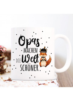 Tasse Becher mit Spruch Opas machen die Welt schöner & Fuchs Herz Hut Motiv Kaffeebecher Geschenk Spruchbecher ts1066