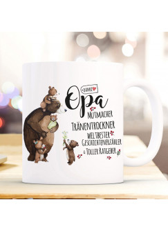 Tasse Becher mit Spruch Danke Opa Mutmacher weltbester & Bär Opabär Bärenkinder Enkel Kinder Motiv Kaffeebecher Geschenk ts1086