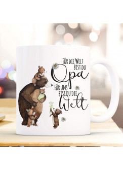 Tasse Becher mit Spruch Für die Welt bist du Opa & Bär Opabär Bärenkinder Enkel Kinder Motiv Kaffeebecher Geschenk ts1087