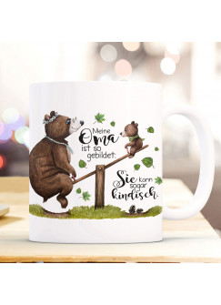 Tasse Becher mit Spruch Oma gebildet kann kindisch & Bär Omi Omabär Bärenkinder Enkel Kinder Motiv Kaffeebecher Geschenk ts1091