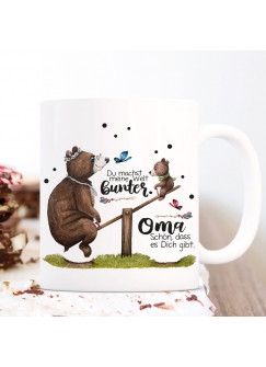 Tasse Becher mit Spruch Oma macht Welt bunter & Bär Oma Omabär Bärenkinder Enkel Kinder Motiv Kaffeebecher Geschenk ts1093