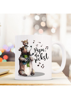 Tasse Becher mit Papa Bär Kind & Spruch Papa du rockst Motiv Kaffeebecher Kaffeetasse Geschenk ts1108