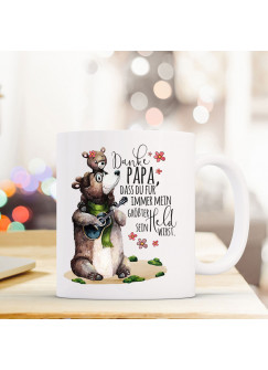 Tasse Becher mit Papa Bär Kind & Spruch Danke Papa Motiv Kaffeebecher Kaffeetasse Geschenk ts1109