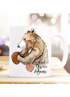 Tasse Becher Bär mit Eichhörnchen & Spruch Weil mit Dir überall Zuhause ist Kaffeetasse Kaffeebecher Geschenk ts1115