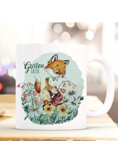 Tasse Becher Kaffeetasse Gartentasse Frau Fuchs Füchschen & Name Wunschname auf Rückseite Kaffeebecher Geschenk ts1123