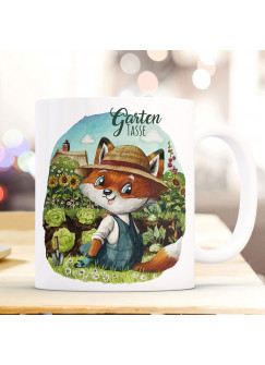 Tasse Becher Kaffeetasse Gartentasse Herr Fuchs Füchschen & Name Wunschname auf Rückseite Kaffeebecher Geschenk ts1124