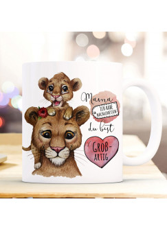 Tasse Becher Löwe Löwenmama Mama mit Junges & Spruch Mama ich habe nachgemessen du bist großartig Kaffeebecher Geschenk ts1140