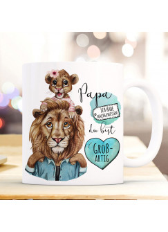 Tasse Becher Löwe Löwenpapa Papa mit Kind Löwenmädchen & Spruch Papa du bist großartig Kaffeebecher Geschenk ts1142