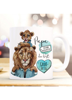 Tasse Becher Löwe Löwenpapa Papa mit Kind Löwenjunge & Spruch Papa du bist großartig Kaffeebecher Geschenk ts1143