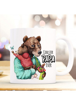 Tasse Becher Bär Bärenpapa Papa mit Bärenjunge & Spruch Cooster Papa Ever Kaffeebecher Geschenk Vatertag ts1147