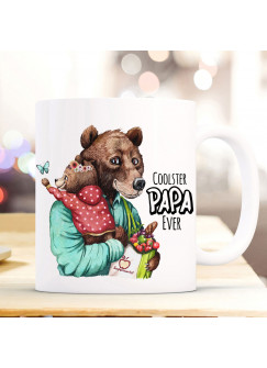 Tasse Becher Bär Bärenpapa Papa mit Bärenmädchen & Spruch Cooster Papa Ever Kaffeebecher Geschenk Vatertag ts1148