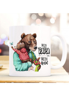 Tasse Becher Bär Bärenpapa Papa mit Bärenmädchen & Spruch Mein Papa Mein Held Kaffeebecher Geschenk Vatertag ts1149