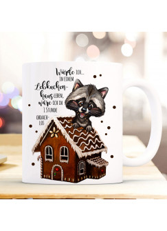 Tasse Becher Weihnachten Waschbär & Spruch Würde ich im Lebkuchenhaus leben Kaffeebecher Teetasse Geschenk ts1170