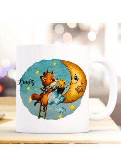 Tasse Becher Fuchs mit Mond Motiv & Wunschname Name individuell Kaffeebecher Kaffeetasse Geschenk ts1172