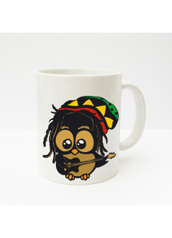 Tasse Becher Kaffeetasse Kaffeebecher Kindertasse Kinderbecher Tasse Eule Eulchen Bob Marley Reggae Eule mit Gitarre cup mug kids cup kids mug coffee cup coffee mug owl little owl Bob Marley reggae owl with guitar ts139