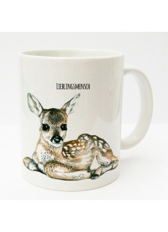 Tasse Becher Kaffeetasse Kaffeebecher Kindertasse Kinderbecher Reh Rehkitz Bambi mit Spruch Lieblingsmensch cup mug kids cup kids mug coffee cup coffee mug deer fawn bambi with saying favourite person ts175