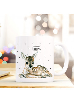 Tasse Reh Rehkitz Bambi mit Punkten und Spruch Guten Morgen Liebling ts178