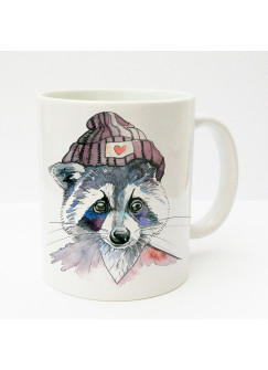 Tasse Becher Kaffeetasse Kaffeebecher Kindertasse Kinderbecher Tasse Waschbär mit Mütze rot cup mug kids cup kids mug coffee cup coffee mug raccoon with cap red ts184