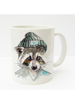 Tasse Becher Kaffeetasse Kaffeebecher Kindertasse Kinderbecher Tasse Waschbär mit Mütze türkis braun cup mug kids cup kids mug coffee cup coffee mug raccoon with cap turquoise brown ts185