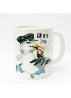 Tasse Becher Kaffeetasse Kaffeebecher Kindertasse Kinderbecher Kapitän Möwe mit Pfeife Mütze und Spruch Küsten Jung cup mug kids cup kids mug coffee cup coffee mug captain sea gull with pipe hat and saying coast boy ts191