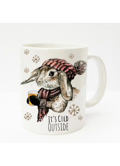 Tasse Becher Kaffeetasse Kaffeebecher Kindertasse Kinderbecher Kaninchen Hase mit Schal Mütze Tee und Spruch it's cold outside cup mug kids cup kids mug coffee cup coffee mug bunny rabbit with scarf cap tea and saying it's cold outside ts195