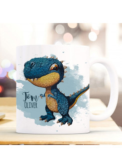 Tasse Becher zum Schulanfang Schulstart Dino Dinosaurier T-Rex & Name Wunschname ts2012