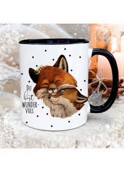 Tasse Becher mit Spruch Du bist wundervoll & Fuchs Füchse Fuchspaar Motiv Kaffeebecher Geschenk Spruchbecher ts2040