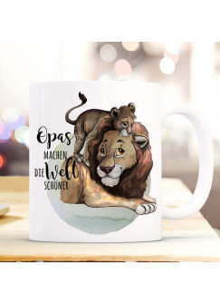 Tasse Becher mit Spruch Opas machen die Welt schöner & Löwen Löwe Kaffeebecher Geschenk Spruchbecher ts2044