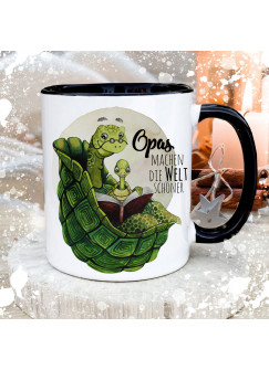Tasse Becher mit Spruch Opas machen die Welt schöner & Schildkröte Kaffeebecher Geschenk Spruchbecher ts2047