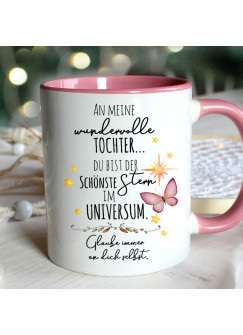 Tasse Becher mit Spruch wundervolle Tochter schönster Stern im Universum mit Schmetterling Kaffeebecher Geschenk Spruchbecher ts2054