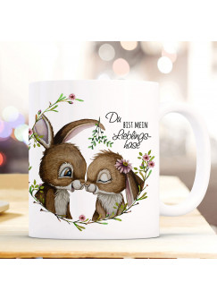 Tasse Emaille Becher Kissen Hase Häschen Hasenpaar Paar Spruch Du bist mein Lieblingshase Motiv Kaffeebecher Kaffeetasse Geschenk Bundle54 ts2063 eb662 ks357