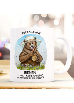 Tasse Becher Bär Bärchen Bear Imkerbär Spruch Ein Tag ohne Bienen Kaffeebecher Kaffeetasse Geschenk Bruder Onkel Papa ts2064