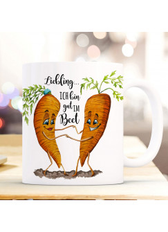 Tasse Becher Karotte Möhren Paar Pärchen Spruch Liebling ich bin gut im Beet Kaffeebecher Kaffeetasse Geschenk Freund Freundin ts2065