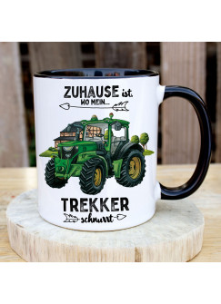 Tasse Becher mit Spruch Zuhause ist wo mein Trekker schnurrt Tassemotiv Traktor Bauernhof Kaffeebecher Geschenk Spruchbecher ts2081