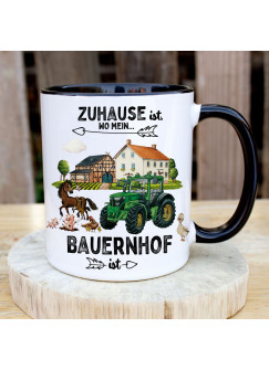 Tasse Becher mit Spruch Zuhause ist wo mein Bauernhof ist Tassemotiv Traktor Bauernhof Tiere Kaffeebecher Geschenk Spruchbecher ts2082